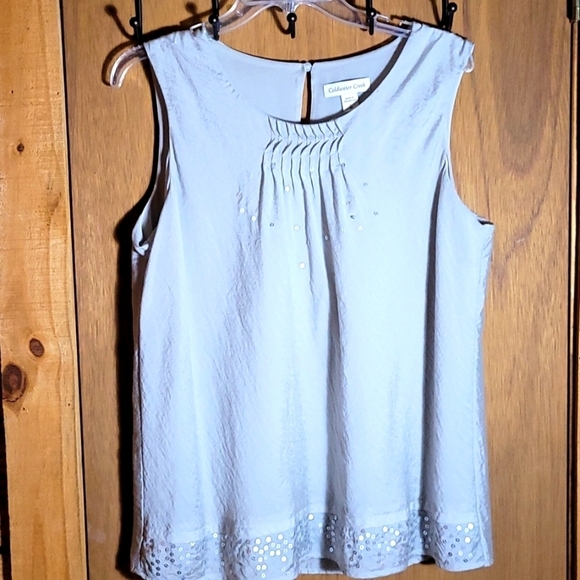 Coldwater Creek* Sleevless top* Pale Gray/Sequins* Sz L - Picture 1 of 6